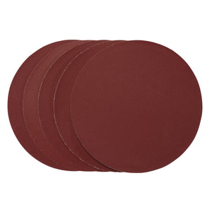 A pack of five Draper Sanding Discs, each 200mm in diameter and featuring 240 grit aluminium oxide, designed for use with 200mm bench sanders.