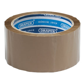 A roll of Draper Packing Tape, 66m x 50mm - TP-PACK, with a blue inner label featuring the Draper brand and "Since 1919" text, perfectly suited for use with a Draper Hand-Held Tape Dispenser.