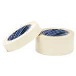 Two rolls of Draper Heavy Duty Masking Tape, 50m x 25mm (TP-MASKPRO), one standing upright and the other lying on its side, suitable for professional usage.