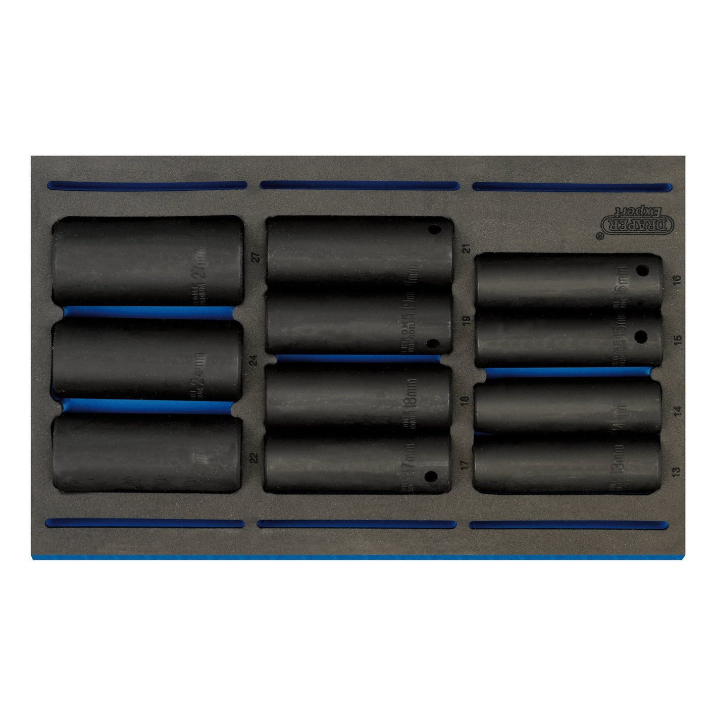 Draper Impact Socket Set In 1/4 Drawer Eva Insert Tray, 1/2" Sq. Dr. (11 Piece) - IT-EVA20 - Farming Parts