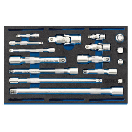 Draper Extension Bar, Universal Joints And Socket Convertor Set 1/4 Drawer Eva Insert Tray (16 Piece) - IT-EVA44 - Farming Parts