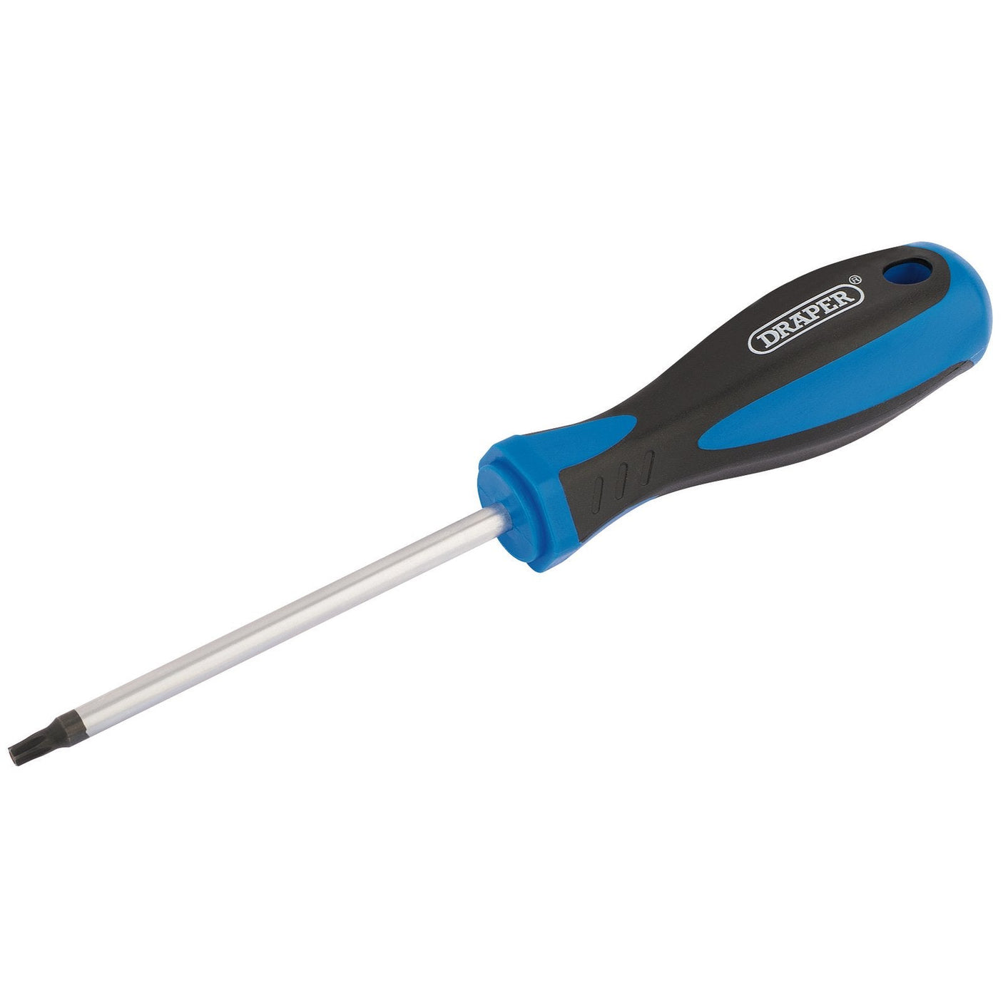 A Draper Tx-Star® Security Screwdriver, T25T X 100mm, featuring a blue and black handle and a silver shaft made from chrome vanadium steel. The brand name "Draper" is visible on the handle.