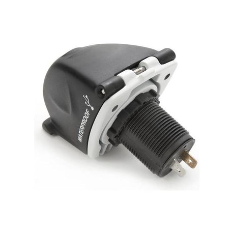 The Mini Waterproof USB Dual Charge Socket - S.119838 by Sparex NLA, with its black and white casing, offers a versatile USB output voltage for diverse connectivity needs.