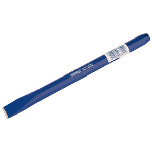 The Draper Octagonal Shank Cold Chisel, 19 X 250mm (Sold Loose) - BD5/A(B), features a polished cutting edge crafted from selected steel and boasts a blue label with a barcode and text.