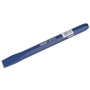 A Draper Octagonal Shank Cold Chisel, 25 X 300mm, with a polished cutting edge and a barcode label on the side.