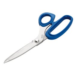 A pair of Draper Dressmakers Shears, 210mm - 5210(FFP), featuring blue plastic handles and a silver metal blade.