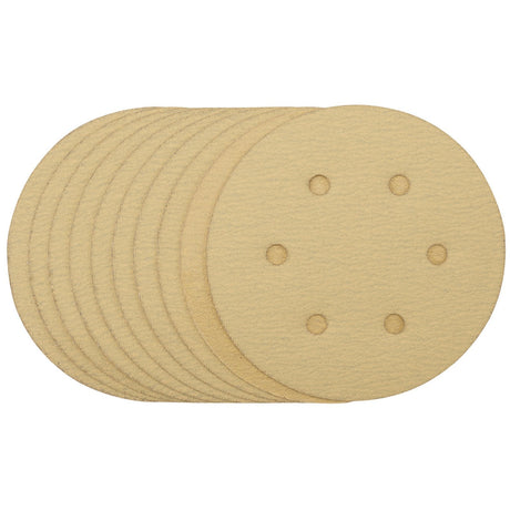 Draper Gold Sanding Discs With Hook & Loop, 150mm, 120 Grit, 6 Dust Extraction Holes (Pack Of 10) (Pack Of 10) - SDHALG150 - Farming Parts