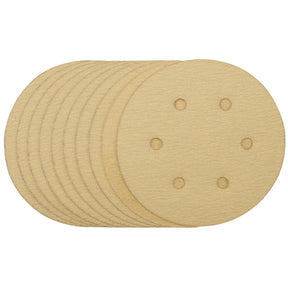 Draper Gold Sanding Discs With Hook & Loop, 150mm, 120 Grit, 6 Dust Extraction Holes (Pack Of 10) (Pack Of 10) - SDHALG150 - Farming Parts