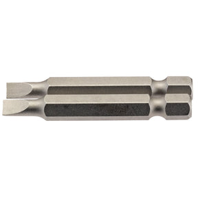 Close-up of a Draper Plain Slot Insert Bit, featuring one flat head and one Phillips head, crafted from durable chrome vanadium steel with 1/4" hexagonal connectors, 4.5mm wide and 50mm long (Pack of 2).