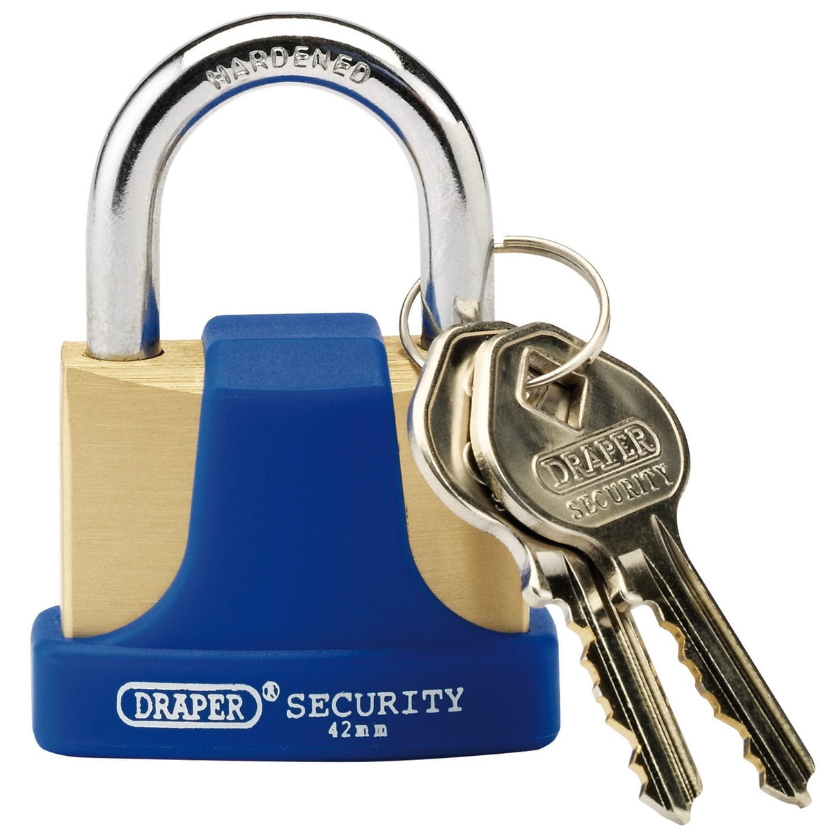 Draper Solid Brass Padlock And 2 Keys With Hardened Steel Shackle And Bumper, 42mm - 8303/42 - Farming Parts