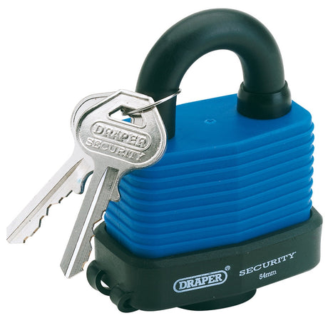 Draper Laminated Steel Padlock And 2 Keys With Hardened Steel Shackle And Bumper, 54mm - 8307/54 - Farming Parts