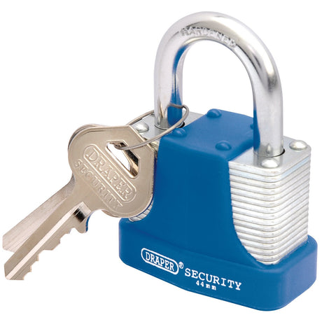 Draper Laminated Steel Padlock And 2 Keys With Hardened Steel Shackle And Bumper, 44mm - 8308/44 - Farming Parts
