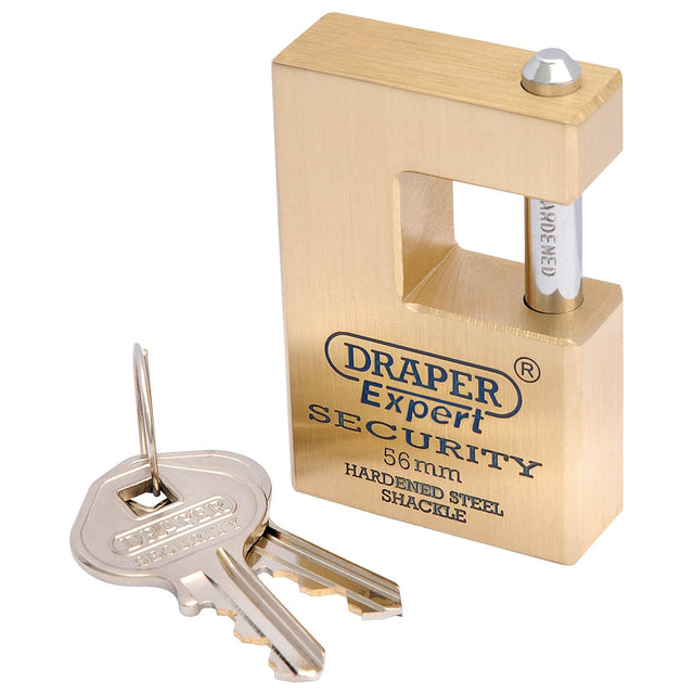 Draper Expert Close Shackle Solid Brass Padlock With Hardened Steel Shackle, 2 Keys, 56mm - 8313/56 - Farming Parts