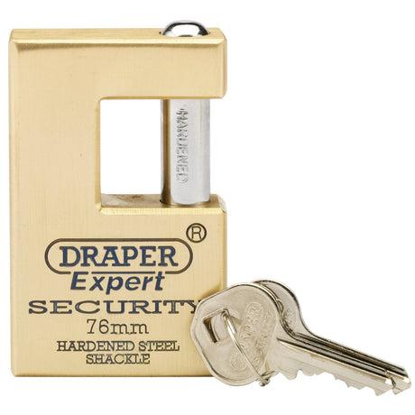 Draper Expert Close Shackle Solid Brass Padlock With Hardened Steel Shackle, 2 Keys, 76mm - 8313/76 - Farming Parts