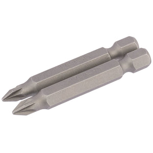 Two Draper Pz Type Insert Bits, each 50mm long with a 1/4" hexagonal base and No.1 star-shaped tips, are crafted from robust chrome vanadium steel and positioned side by side on a white background.