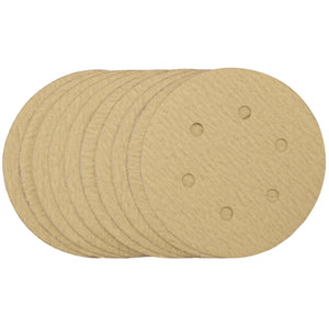 Draper Gold Sanding Discs With Hook & Loop, 150mm, 180 Grit, 6 Dust Extraction Holes (Pack Of 10) - SDHALG150 - Farming Parts