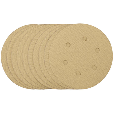 Draper Gold Sanding Discs With Hook & Loop, 150mm, 180 Grit, 6 Dust Extraction Holes (Pack Of 10) - SDHALG150 - Farming Parts