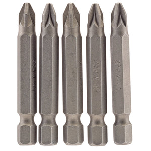 Five Draper Pz Type Insert Bits, No.2 with a 1/4" hex shank, each measuring 50mm in length, are lined up in a row against a white background.