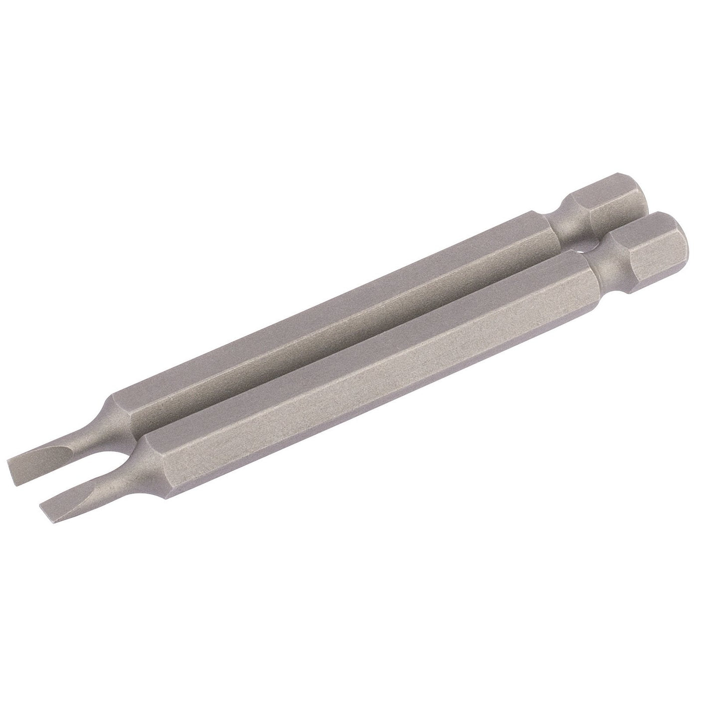 Two Draper Plain Slot Insert Bits, each measuring 3mm with a 1/4" hex shank and 75mm in length, are placed side by side on a white background.