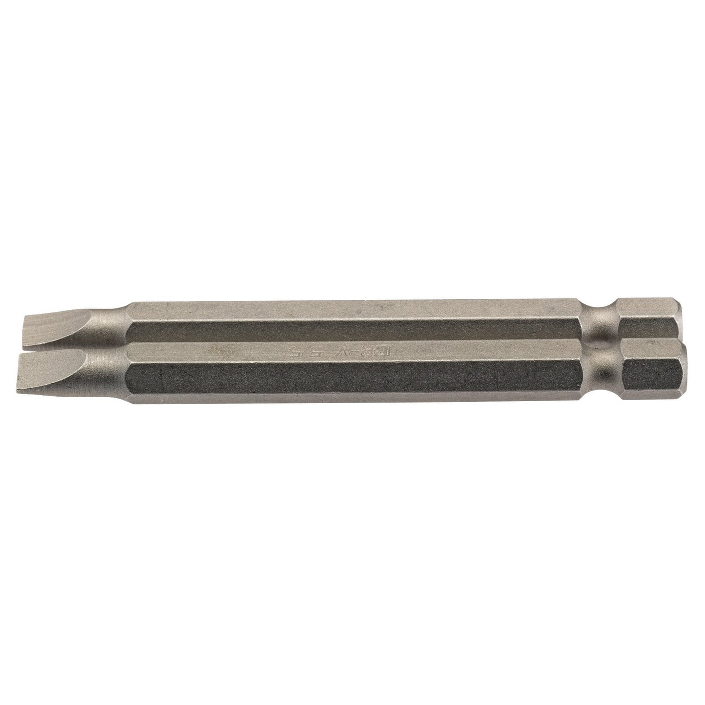 A Draper Plain Slot Insert Bit, sized at 5.5mm with a 1/4" hex shank and measuring 75mm in length, made of hardened tempered chrome vanadium steel and designed for use with a power drill or handheld screwdriver. Available in a pack of two (75PS/2/B).