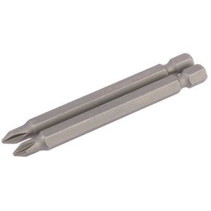 Two Draper Cross Slot Insert Bits, each featuring a 1/4" hexagonal shank and measuring 75mm in length, crafted from chrome vanadium steel with Phillips No.1 heads, arranged side by side.