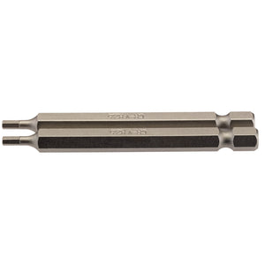 The Draper Hexagonal Insert Bit, 2.5mm, 1/4" hex and 75mm long (Pack of 2) - 75HX/2/B, is a double-ended bit made from durable chrome vanadium steel. It features one end with a flat head and the other with a hexagonal shape, suitable for use in power drills or manual screwdrivers.
