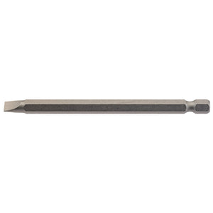 A Draper Plain Slot Insert Bit, 6mm, with a 1/4" hex shank and 100mm length, crafted from tempered chrome vanadium steel with a shot blasted finish, shown against a white background.