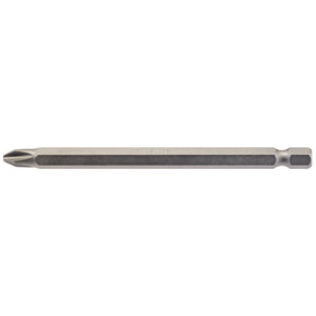 A single 100mm long Draper Cross Slot Insert Bit, featuring a hexagonal shank and crafted from hardened tempered chrome vanadium steel.