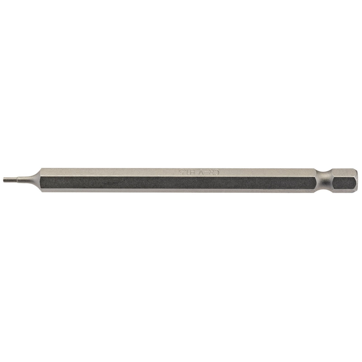 The Draper Hexagonal Insert Bit, 1.5mm, features a 1/4" hex shank and is designed specifically for use in power tools. This 100mm long bit is crafted from durable chrome vanadium steel with a robust shot blast finish and has a silver-colored, textured surface.