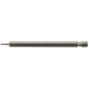 The Draper Hexagonal Insert Bit, 1.5mm, features a 1/4" hex shank and is designed specifically for use in power tools. This 100mm long bit is crafted from durable chrome vanadium steel with a robust shot blast finish and has a silver-colored, textured surface.