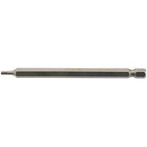 A Draper hexagonal insert bit with a 2.5mm tip, featuring a 1/4" hex shank and measuring 100mm long, made from durable chrome vanadium steel.