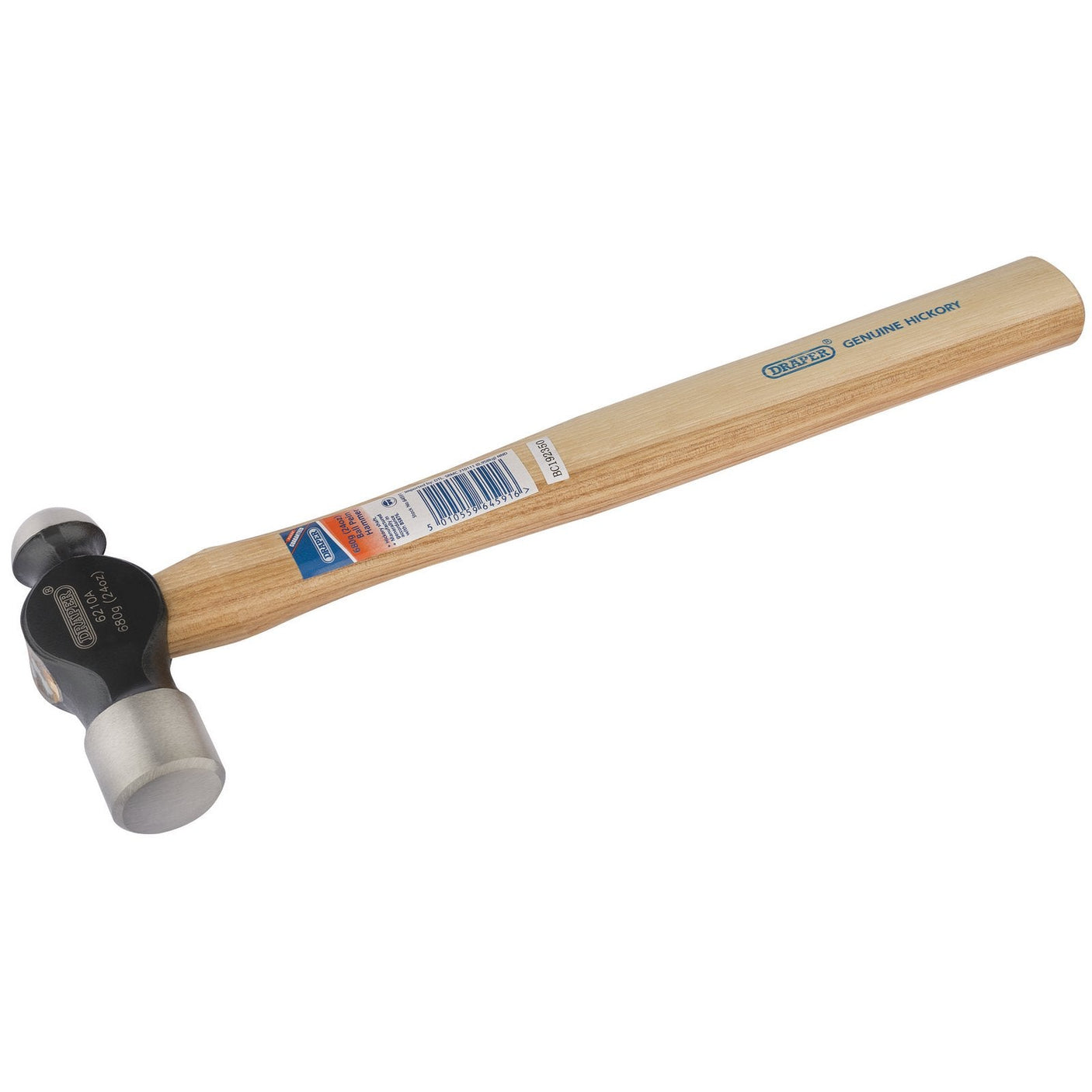 A Draper General Purpose Ball Pein Hammer, 680G/24Oz - 6210A, with a hickory shaft and a high carbon steel head. The handle features a barcode and product labels.