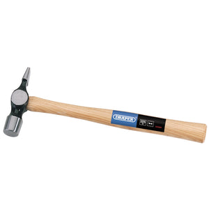 A Draper Joiner's/Warrington Hammer, weighing 225 grams (8 ounces), with a hickory shaft and high carbon steel construction for rust protection, featuring both rounded and flat striking surfaces.