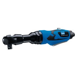 A Draper Storm Force® Air Ratchet With Composite Body, 1/2" Sq. Dr. - SFAR12, is a blue and black pneumatic ratchet wrench featuring a variable speed motor and adorned with the distinctive Storm Force logo on its side.