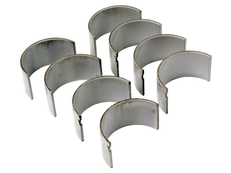 The Sparex Conrod Bearing +0.030'' (0.75mm) Set, identifiable by the Sparex Part Number S.65202, includes eight 0.75mm semicircular metal bearing shells, arranged in two rows.