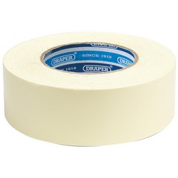 A roll of Draper Heavy Duty Double Sided Tape, 50M X 50mm - TP-D/SPRO, ideal for fixing carpet to floors, with "Draper" branding on the inner core.