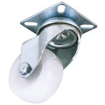 The Draper Swivel Plate Fixing Nylon Wheel, featuring a 100mm diameter white plastic wheel and a metal mounting plate, offers excellent load carrying capacity with a Safe Working Load (S.W.L.) of 125Kg.