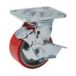 Draper Swivel Plate Fixing Heavy Duty Polyurethane Wheel With Brake, 100mm Diameter, S.W.L. 250Kg - 606100PB - Farming Parts