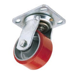 The Draper Swivel Plate Fixing Heavy Duty Polyurethane Wheel, 160mm in diameter with a Safe Working Load of 400Kg (606160P), features a durable steel wheel center and a mounting plate with four holes for secure attachment.