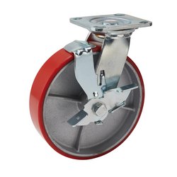 Draper Swivel Plate Fixing Heavy Duty Polyurethane Wheel With Brake, 200mm Diameter, S.W.L. 500Kg - 606200PB - Farming Parts