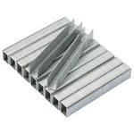 A pack of Draper Staples, 10mm (Pack Of 1000) - ST3/B/FS10, arranged in a row and fanned out slightly, with some standing upright.