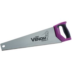 Image of a hand saw with a purple ergonomic handle and black grip, featuring the brand name "Draper" and model number VSD500L printed on the steel blade. Perfect for cutting laminate flooring, its sharp saw blades ensure precise and effortless cuts.