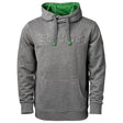 The AGCO Fendt Men's Hoodie (X99101826) features a gray color with two drawstrings, a green inner lining, a front pouch pocket, and an embossed 3D logo design across the chest. This casual hoody offers a melange look that's both stylish and comfortable.