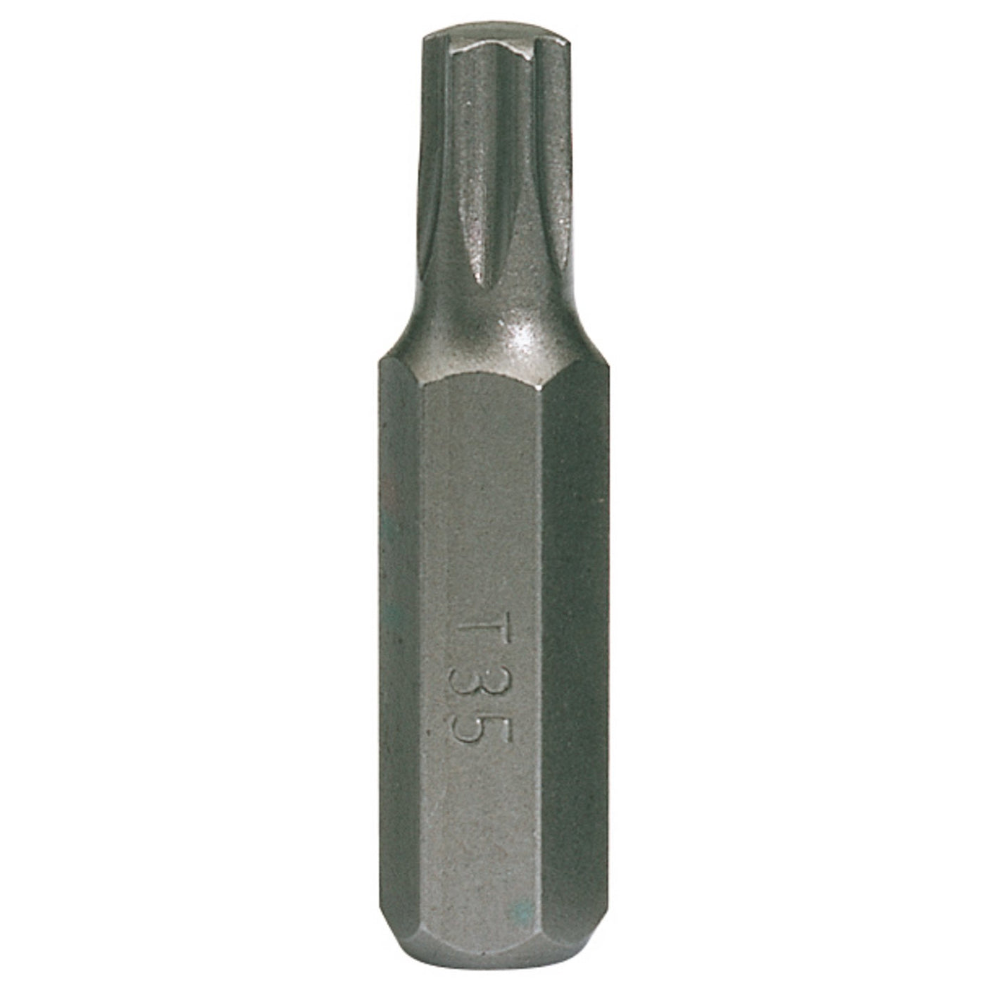 A close-up of the Draper Tx-Star® Impact Screwdriver Bit, T35 - 2800M/TX, featuring a star-shaped head and an 8mm hexagon shank.