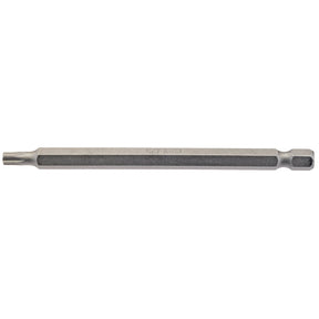 The Draper Tx-Star® Insert Bit, 1/4" hex, 100mm long, T25 (Pack of 1), is a robust tool bit designed with a six-sided tip made from chrome vanadium steel for enhanced durability. It is specifically engineered for screws and is fully compatible with Torx fixing systems, making it an ideal choice for both mechanical and construction tasks.