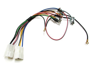 A set of color-coded electrical wires with various connectors, including two white plastic connectors and metal ring terminals, arranged on a white background, reminiscent of the Sparex Wiring Harness (Sparex Part No. S.67268).