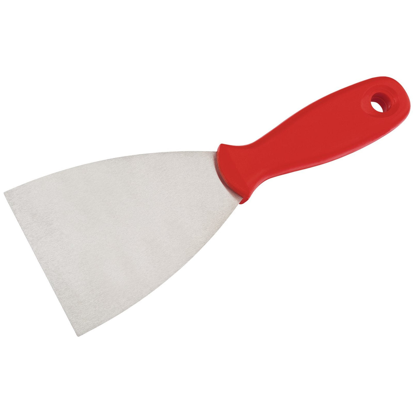 A Draper Redline Wall Scraper, 76mm - RL-SV2, featuring a red plastic contoured handle and a durable carbon steel blade.