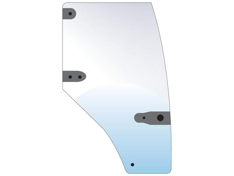 Illustration of the Door Glass RH (Sparex Part Number: S.67588) from Sparex, featuring a curved vehicle window glass panel with mounting holes, brackets, and glazing rubber.