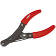 Introducing the Draper Redline Wire Stripper, 125mm - RL-WS from Draper, a hand tool with red handles and a black steel body. This high-quality wire stripper is designed for cutting wires or cables and features a spring-loaded mechanism along with a locking catch. It is ideal for handling capacities ranging from 0.5-6.0mm².