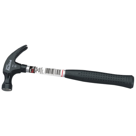 The Draper Redline Claw Hammer with Steel Shaft, 225G/8Oz - RL-CHS features a black handle with a label on it and a hardened carbon steel head for durability.